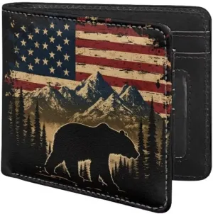 Coldinair American Flag Teen Boys Wallet for Kids,Bear Bifold Wallet,Leather Wallet,Slim Wallet Credit Card Cash Id Holder Cion Purse for Teens Kids,Men