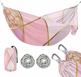 College Chic Pink and Gold 330lb Capacity Outdoor Hammocks with Hanging Rope Fabric Hammock for Outside Camping Essentials sillas para acampar