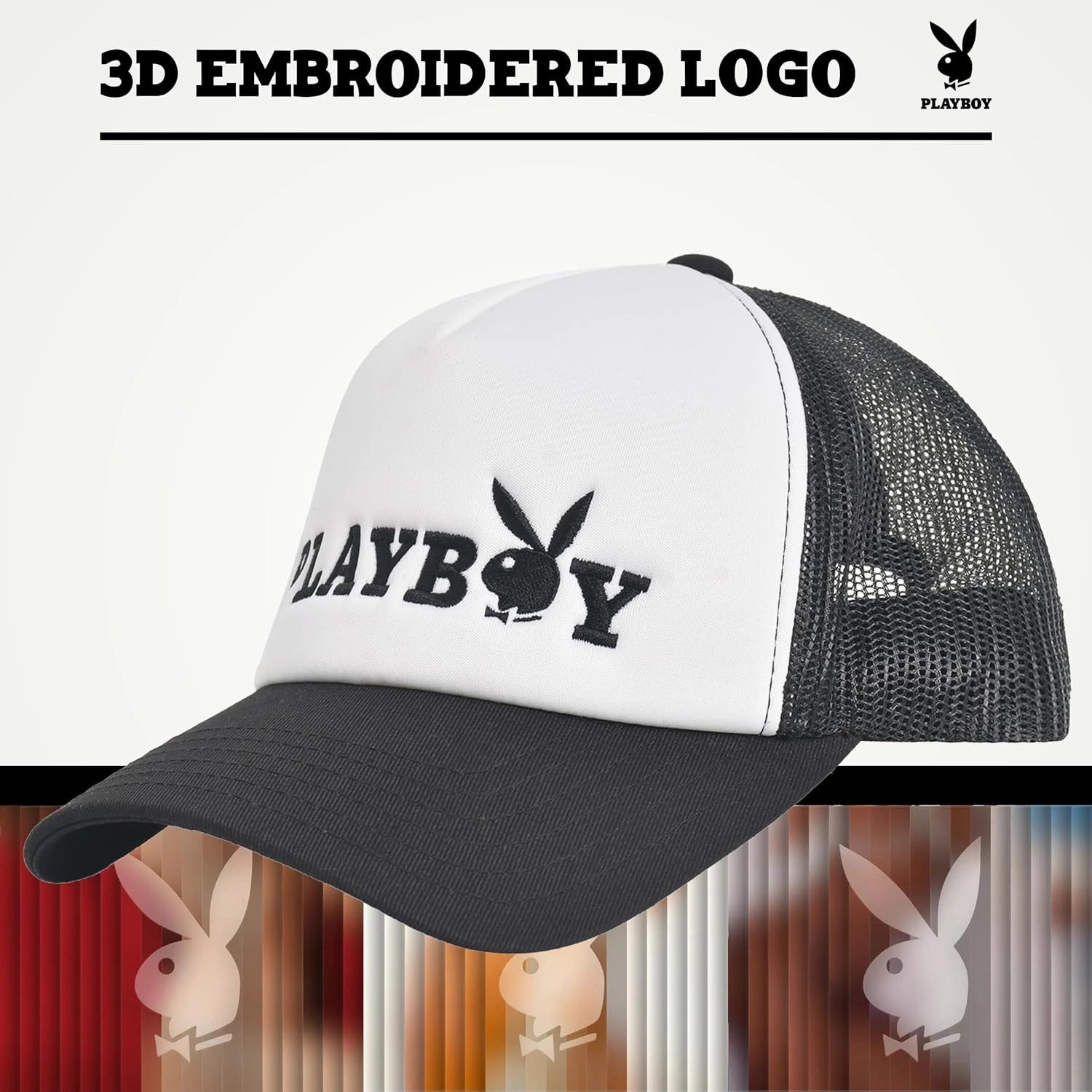 Concept One Playboy Trucker Hat, Mesh Adjustable Snapback Baseball Cap with Curved Brim