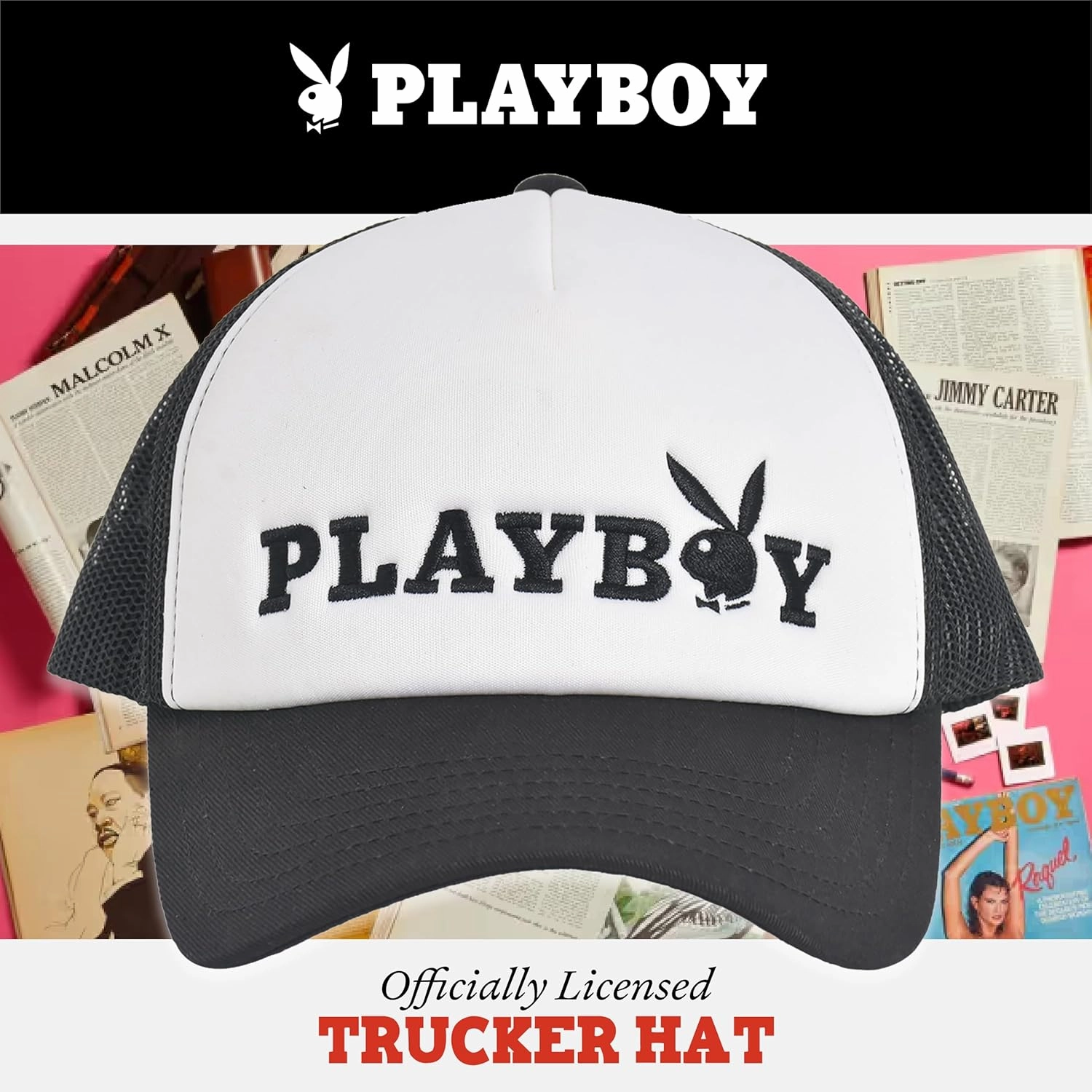 Concept One Playboy Trucker Hat, Mesh Adjustable Snapback Baseball Cap with Curved Brim