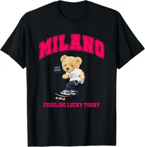 Cool Milano Italy Teddy Bear Illustration Graphic Cartoon T-Shirt