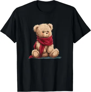 Cool Red Shawl with Winter Teddy Bear Costume T-Shirt