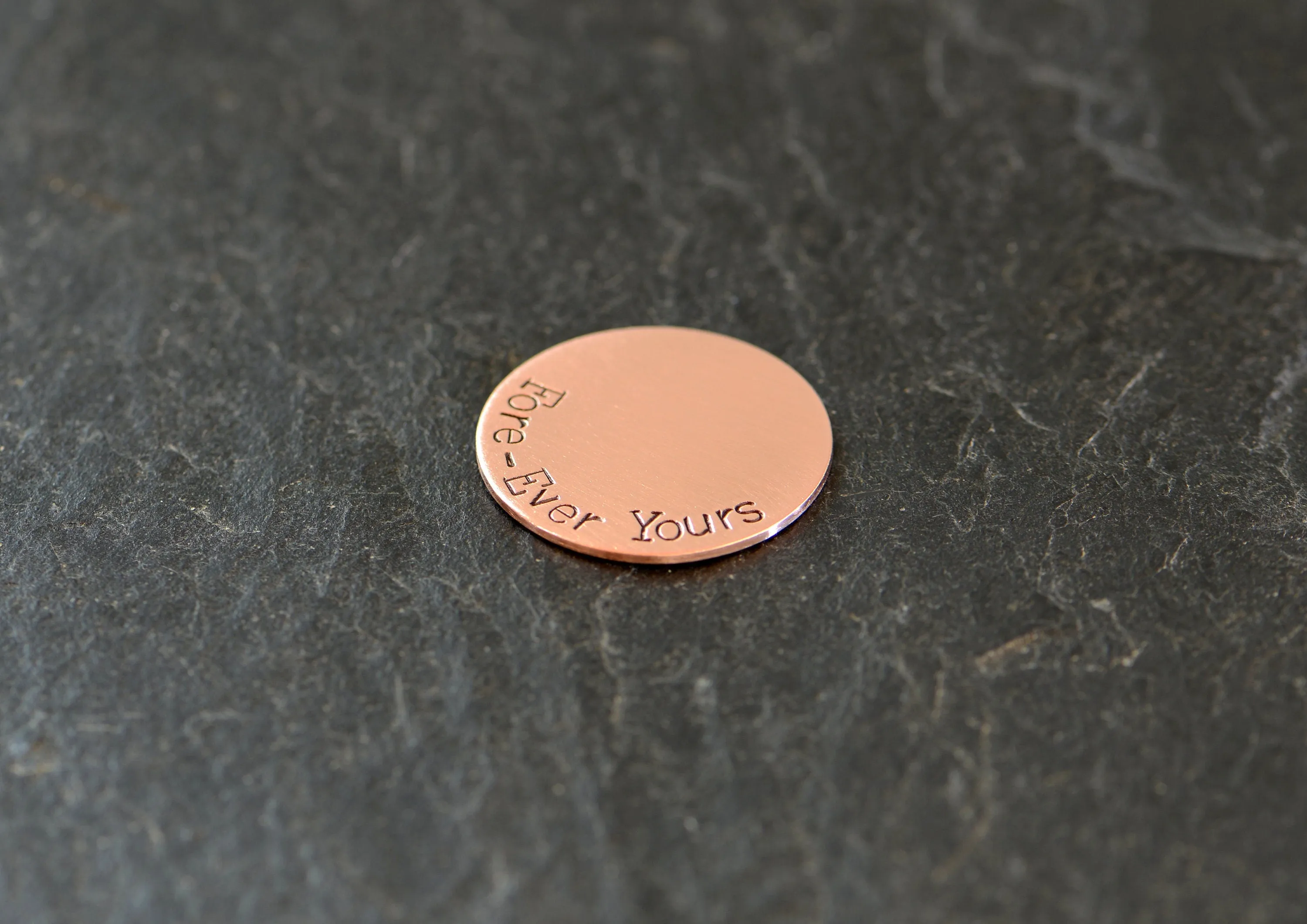 Copper golf ball marker with Fore ever yours