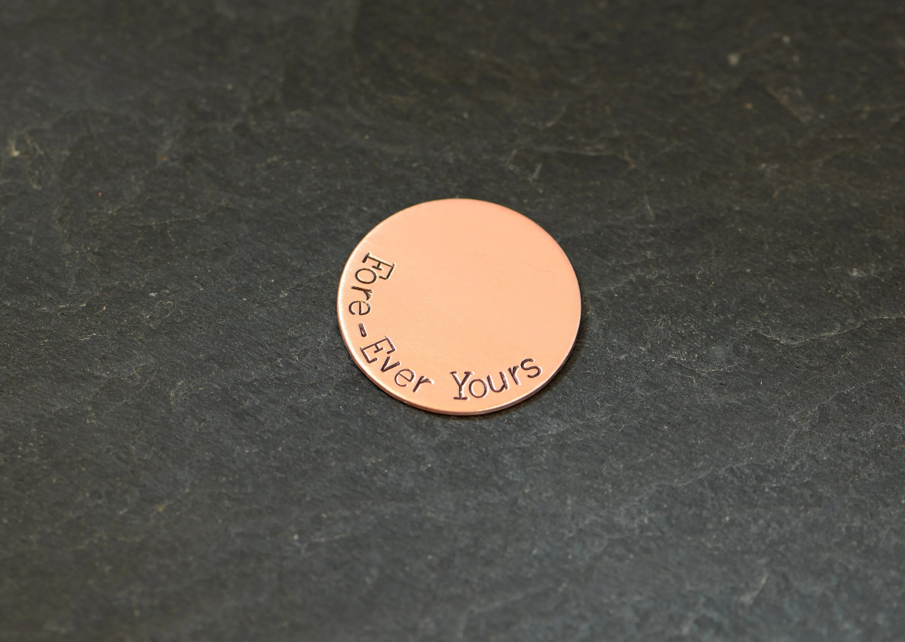 Copper golf ball marker with Fore ever yours