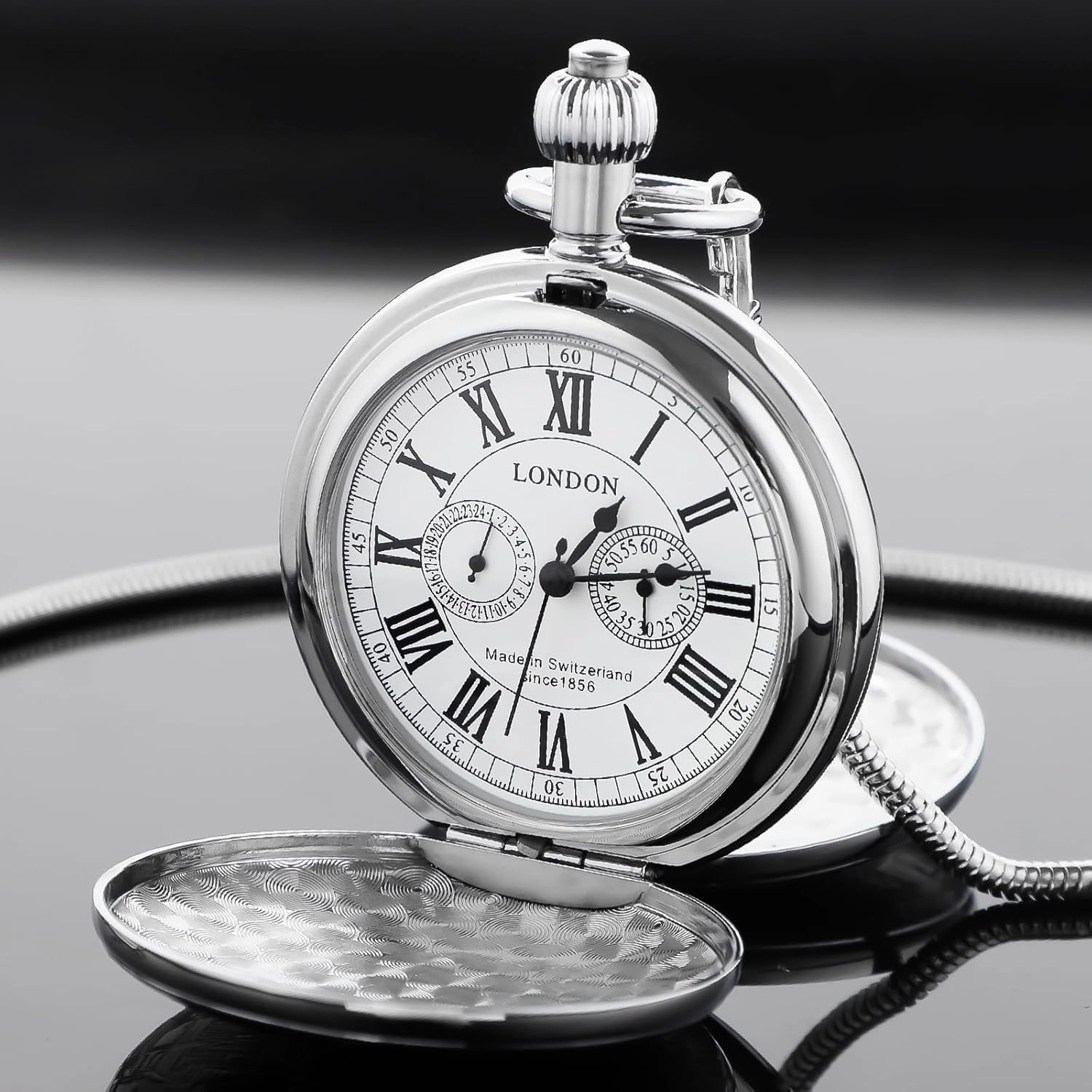 Copper Pocket Watch Train Railroad Steampunk Mechanical London Hand Wind Double Case Mens Watches with Chains & Boxs Christmas Graduation Birthday Gifts Fathers Day