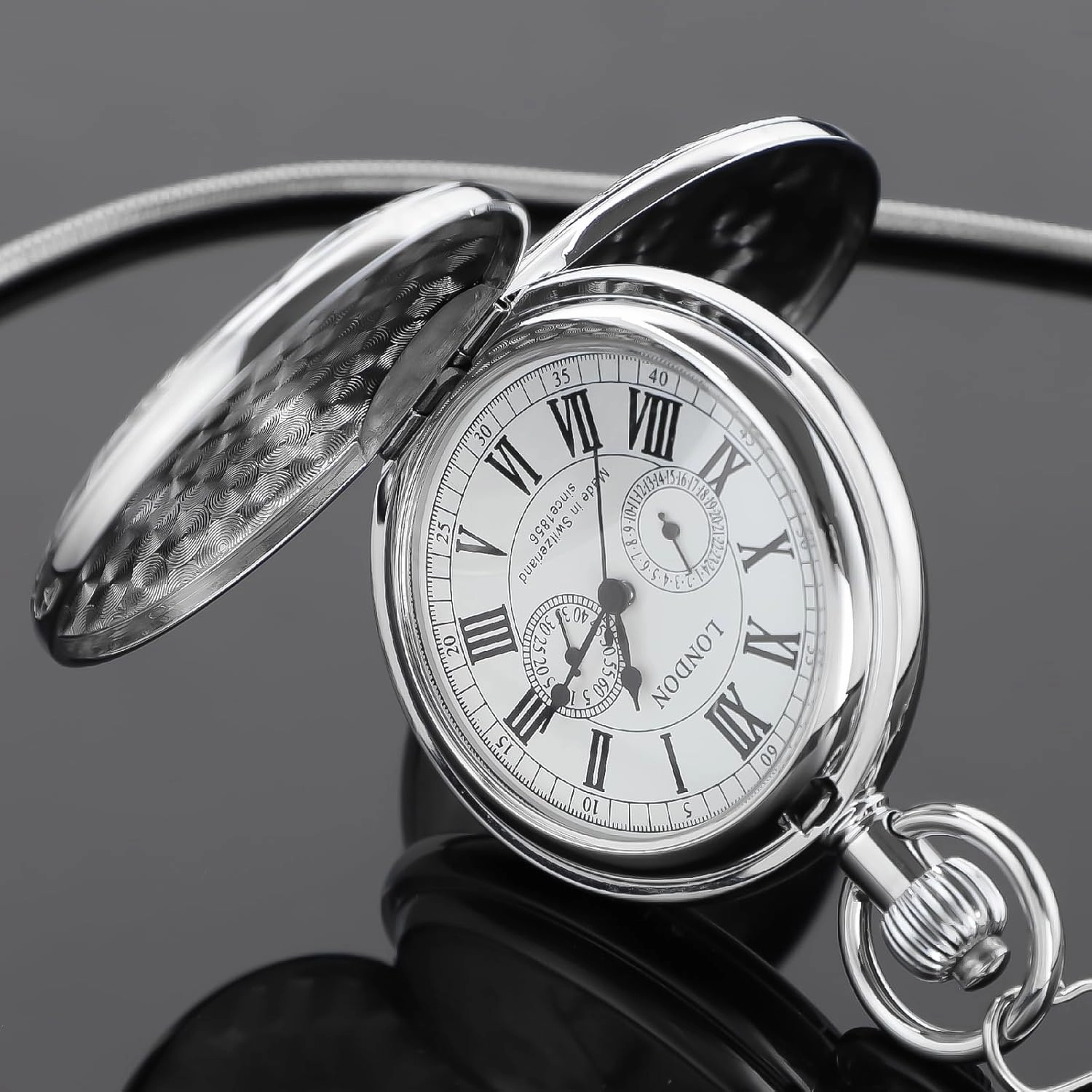 Copper Pocket Watch Train Railroad Steampunk Mechanical London Hand Wind Double Case Mens Watches with Chains & Boxs Christmas Graduation Birthday Gifts Fathers Day