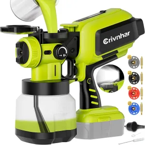 Cordless Paint Sprayer 70000RPM Compatible with Ryobi 18V Battery, 1200mL Handheld HVLP AUTO Paint Sprayer with Brushless Motor for Home Furniture Deck Ceiling Cabinets Fence Door(No Battery)