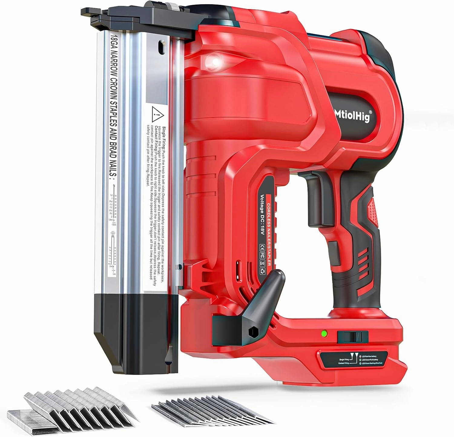 Cordless 2" Brad Nailer For Milwaukee Battery(No Battery), 2-in-1 Electric Nail Gun/Staple Gun, 18 Gauge Nail Gun Battery Powered with 1000 Nails for Wood Carpentry, Adjustable Depth, 2 Modes