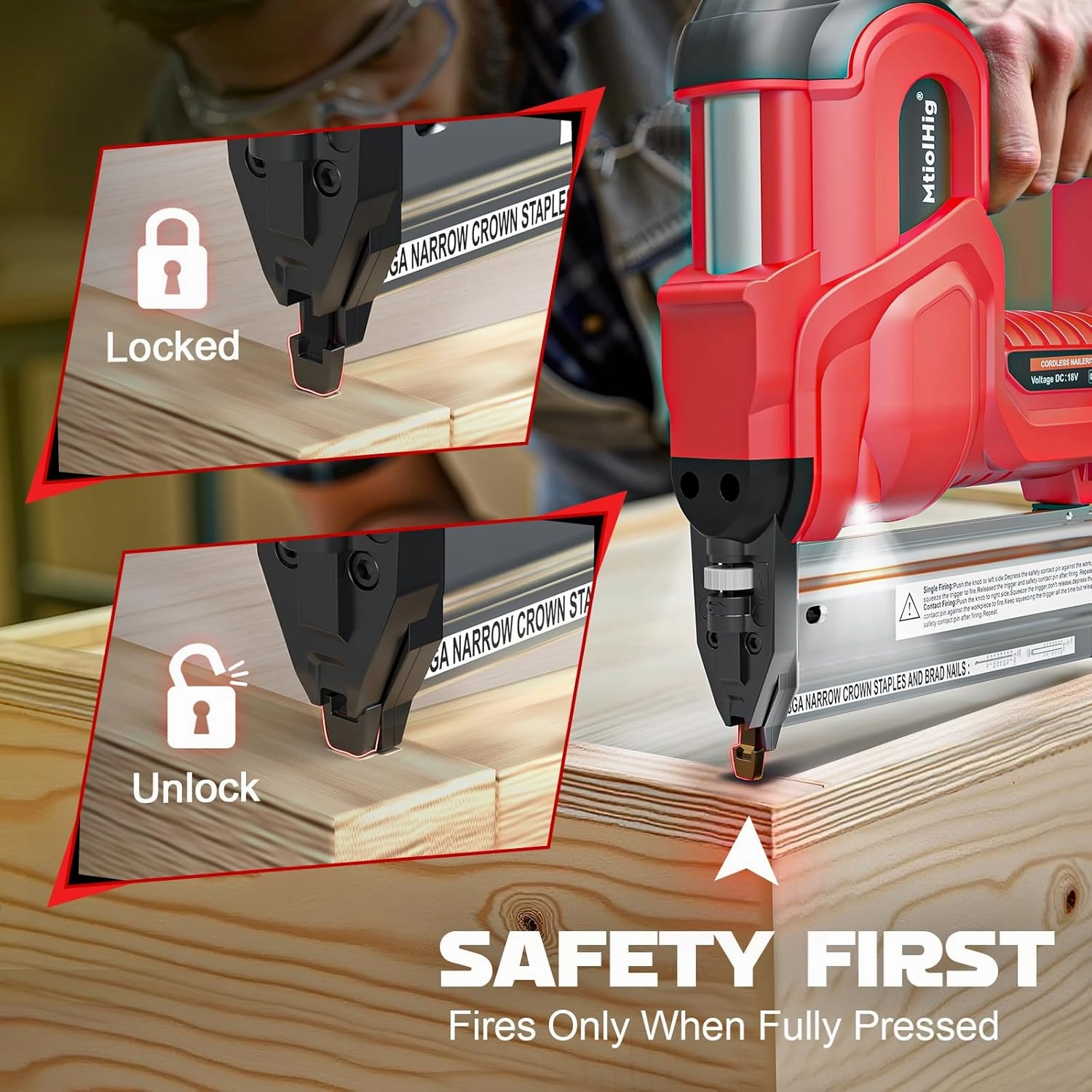 Cordless 2" Brad Nailer For Milwaukee Battery(No Battery), 2-in-1 Electric Nail Gun/Staple Gun, 18 Gauge Nail Gun Battery Powered with 1000 Nails for Wood Carpentry, Adjustable Depth, 2 Modes