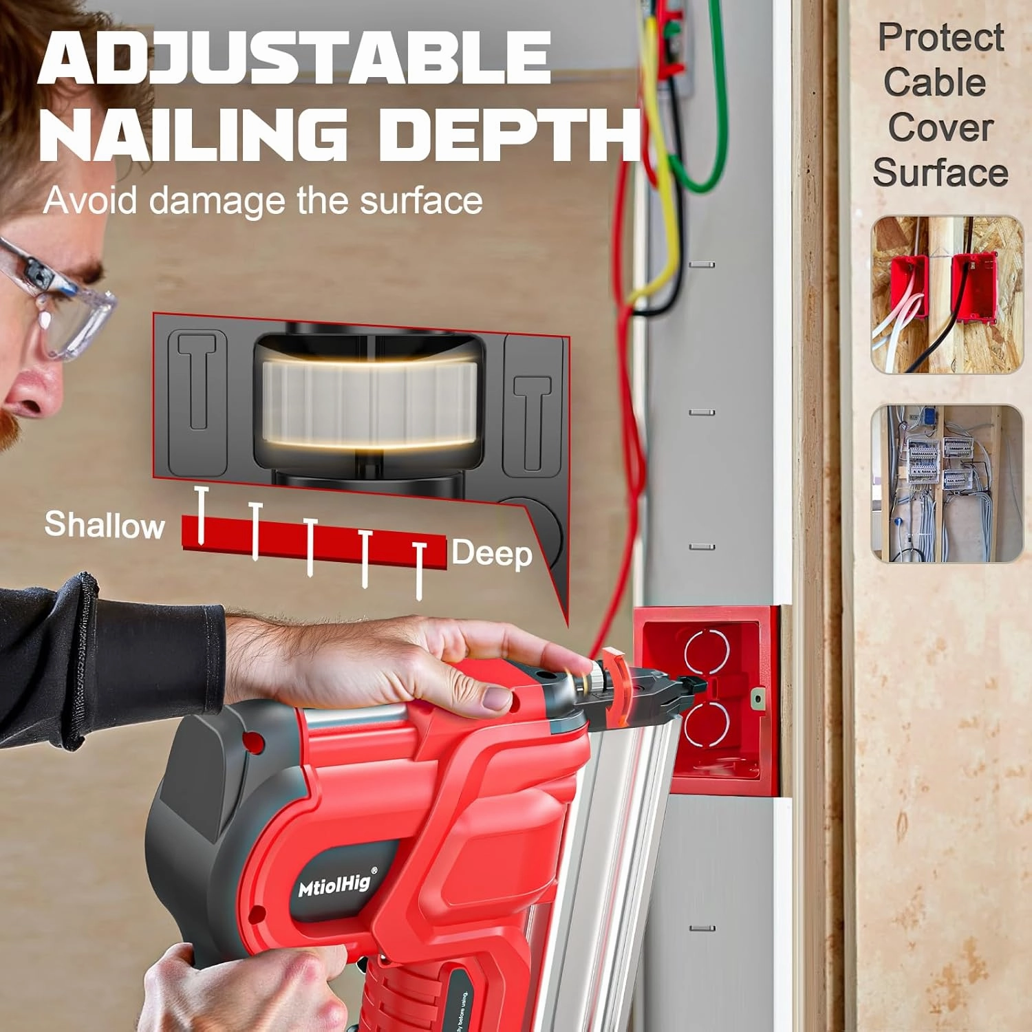 Cordless 2" Brad Nailer For Milwaukee Battery(No Battery), 2-in-1 Electric Nail Gun/Staple Gun, 18 Gauge Nail Gun Battery Powered with 1000 Nails for Wood Carpentry, Adjustable Depth, 2 Modes