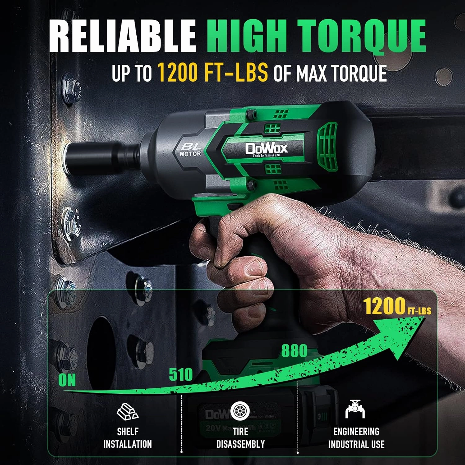Cordless Impact Wrench 1/2 Inch, High Torque 1200 Ft-lbs Brushless Impact Gun, 20V Power 4.0 Ah Battery, Fast Charger, 5 Pcs Sockets and Tool Box Kit