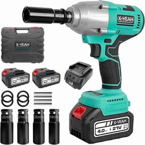 Cordless Impact Wrench Kit- 1/2" Max Torque 406 Ft-lbs(550N.m) ， 2x 4.0Ah Li-ion Battery,4 PCS Impact Sockets, Charger Kit Case, For Changing Tires and Assembling Heavy Machinery