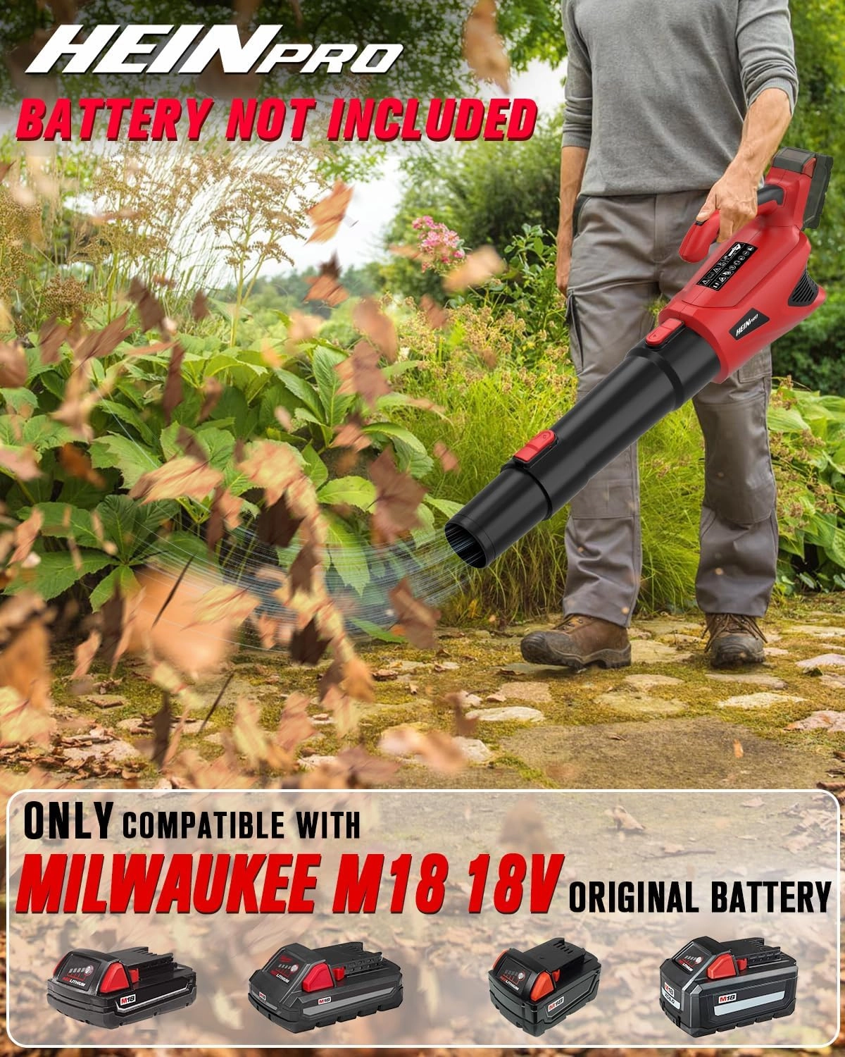 Cordless Leaf Blower Up to 500CFM Compatible with Milwaukee M18 Battery (No Battery), Electric Leaf Blower Cordless with 5 Speed Modes, Battery Powered Leaf Blowers for Lawn Care, Yard