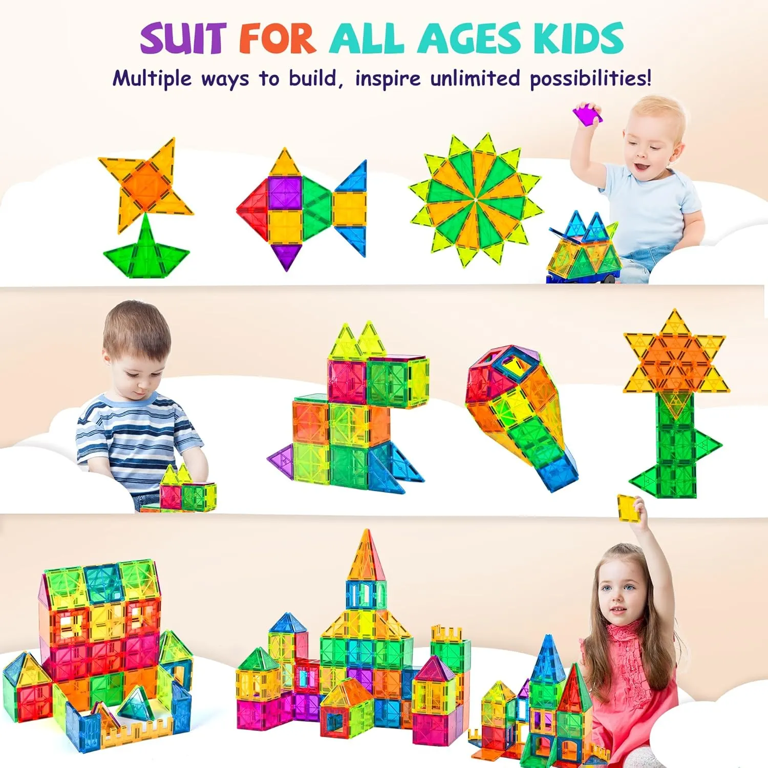 cossy 120Pcs Magnetic Tiles Magnetic 3D Building Blocks Set Educational Construction Toys for 3  Year Kids with Stronger Magnets, Educational Toys, Recreational, Conventional