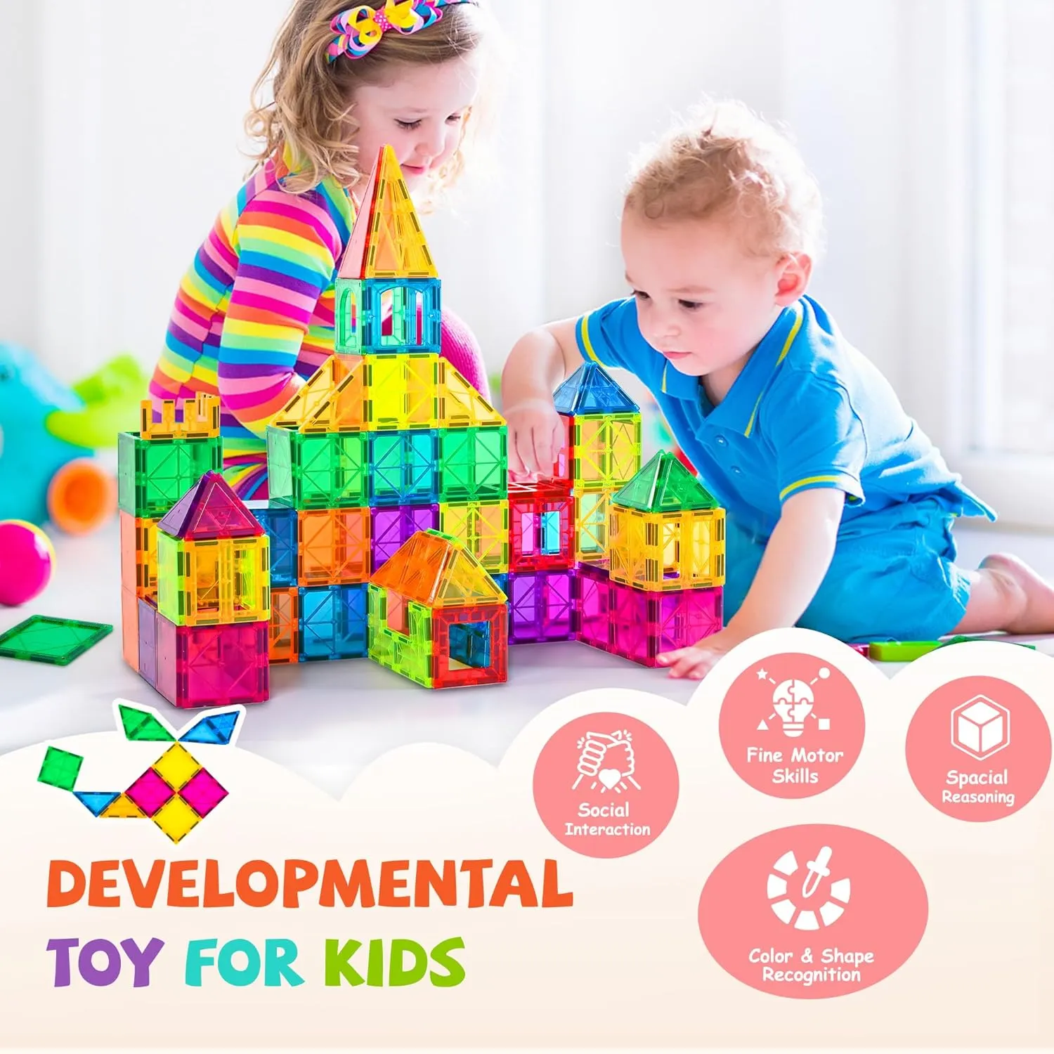 cossy 120Pcs Magnetic Tiles Magnetic 3D Building Blocks Set Educational Construction Toys for 3  Year Kids with Stronger Magnets, Educational Toys, Recreational, Conventional