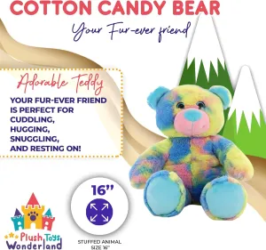 Cotton Candy Plush Bear 16 inch – Super Soft Stuffed Animal Toy for Toddlers and Kids, Colorful Rainbow Teddy Bear Gift for Kids, Babies, Birthday Presents, Nursery Decor