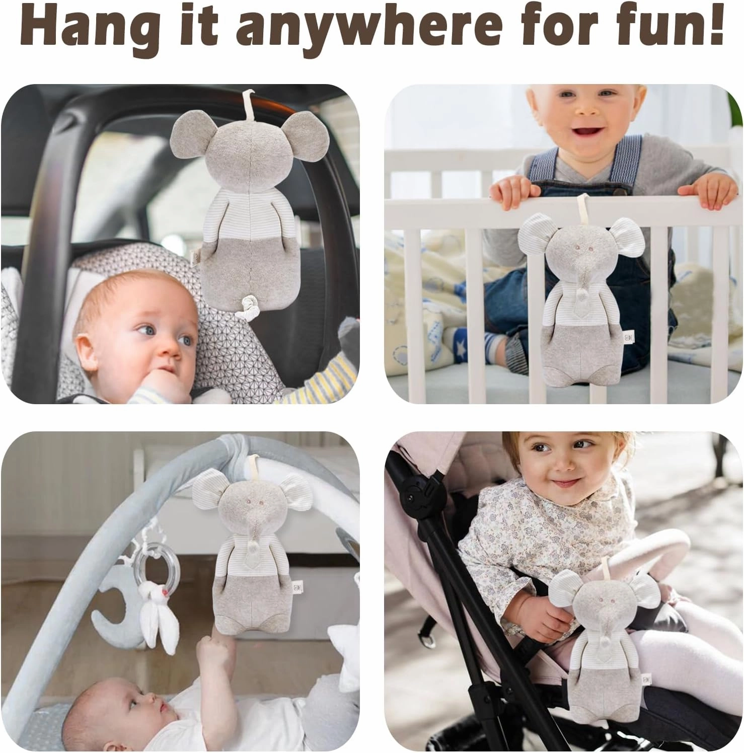COTTONEBEBE Organic Baby Toys, Stuffed Animal Toy with Lullaby Music for Infant Babies 0 3 6 12 to 36 Months Boy & Girl,Ideal Gift for Newborn (Mr. Elephant, Cotton)