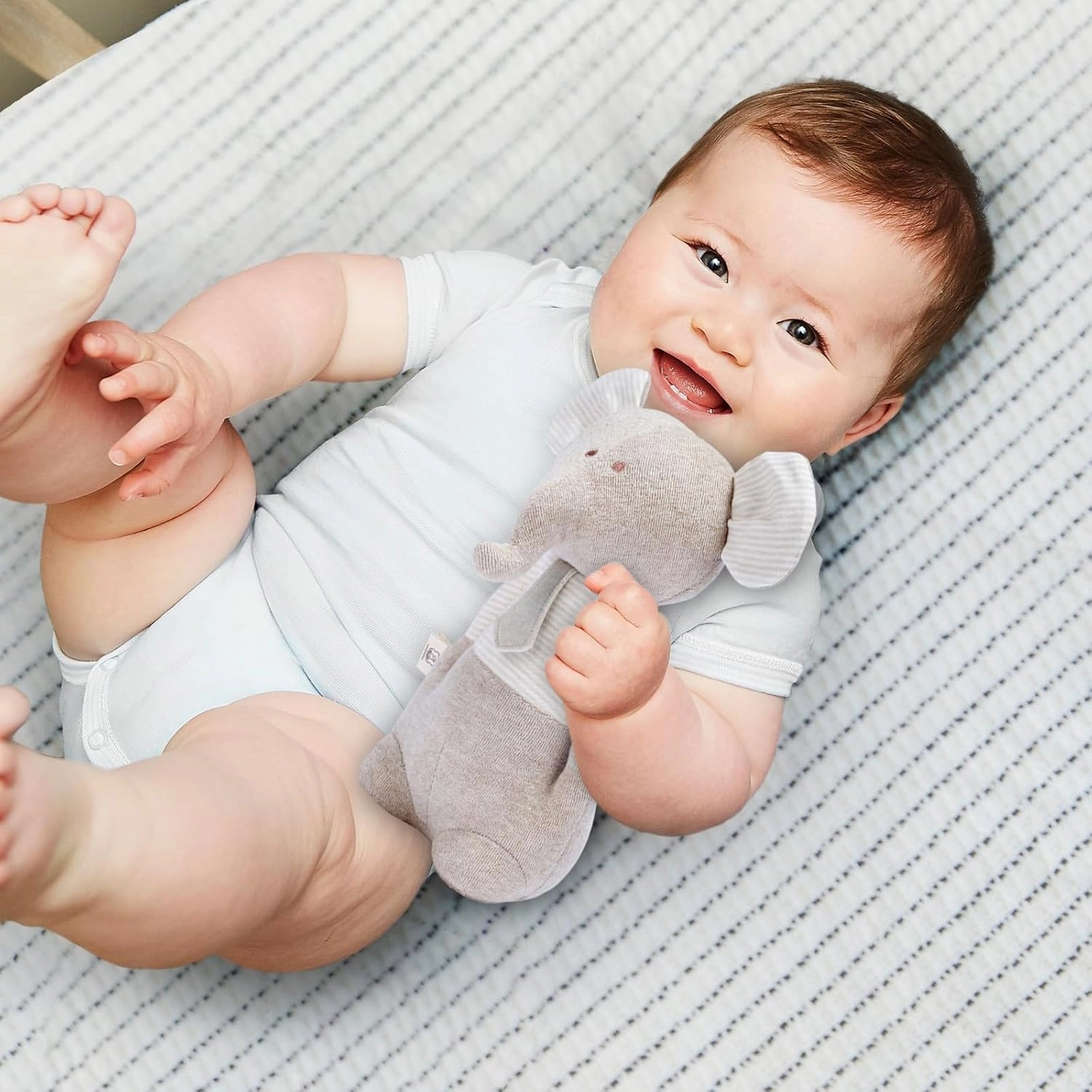 COTTONEBEBE Organic Baby Toys, Stuffed Animal Toy with Lullaby Music for Infant Babies 0 3 6 12 to 36 Months Boy & Girl,Ideal Gift for Newborn (Mr. Elephant, Cotton)