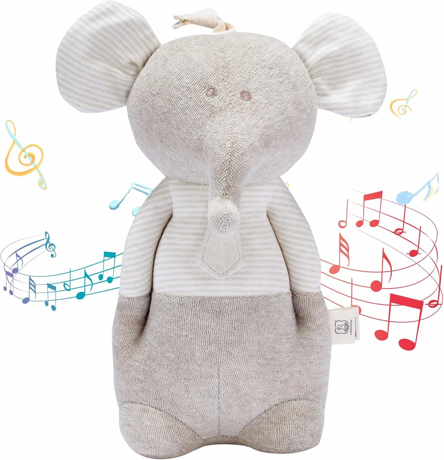 COTTONEBEBE Organic Baby Toys, Stuffed Animal Toy with Lullaby Music for Infant Babies 0 3 6 12 to 36 Months Boy & Girl,Ideal Gift for Newborn (Mr. Elephant, Cotton)
