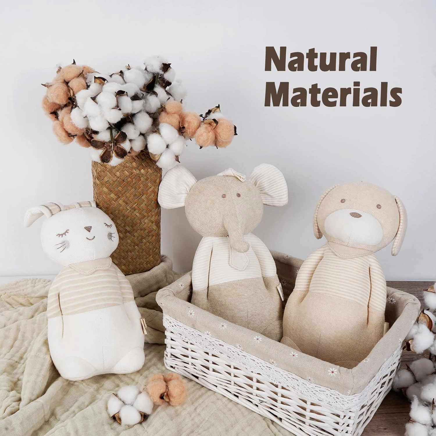 COTTONEBEBE Organic Baby Toys, Stuffed Animal Toy with Lullaby Music for Infant Babies 0 3 6 12 to 36 Months Boy & Girl,Ideal Gift for Newborn (Mr. Elephant, Cotton)