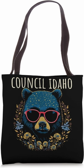 Council Idaho Fun Bear Wearing Glasses Flowers Design Tote Bag