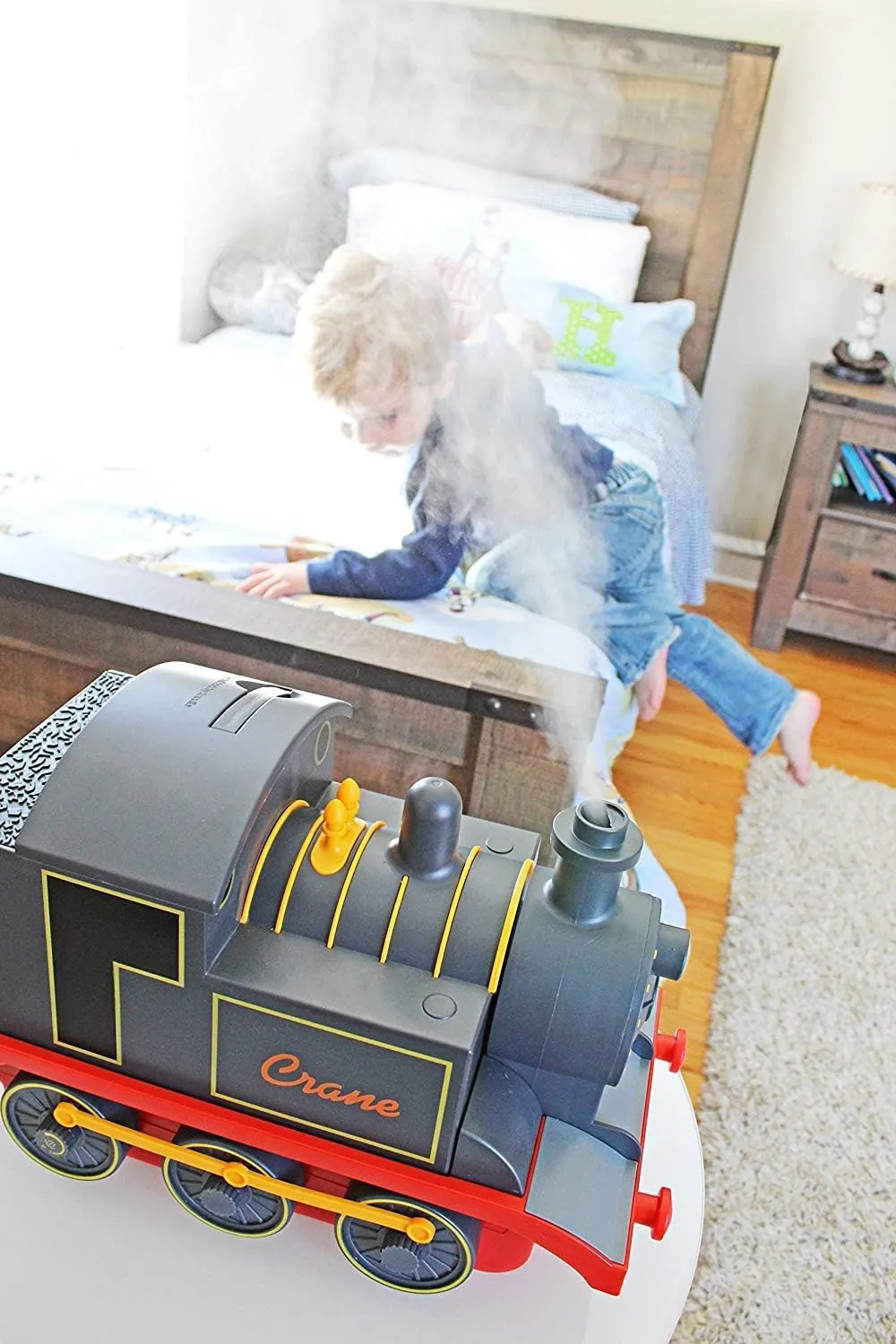 Crane Cool Mist Ultrasonic Baby Humidifier for Nursery and Kids Room, Auto Shut Off 1 Gallon, Optional Filter, Playful Design, Train