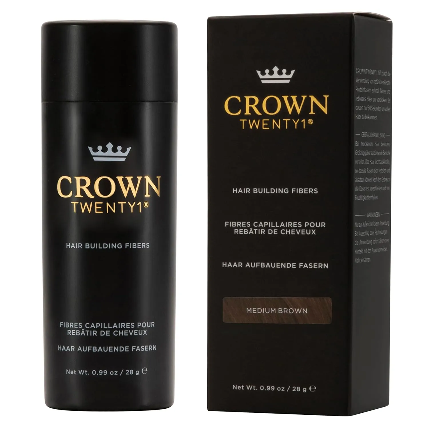 CROWN Hair Building Fibers (28g) - Instantly Cover Fine & Thinning Hair for a Thicker, Fuller Look - A Natural Keratin Concealer - 13 Shades for Men & Women - Medium Brown