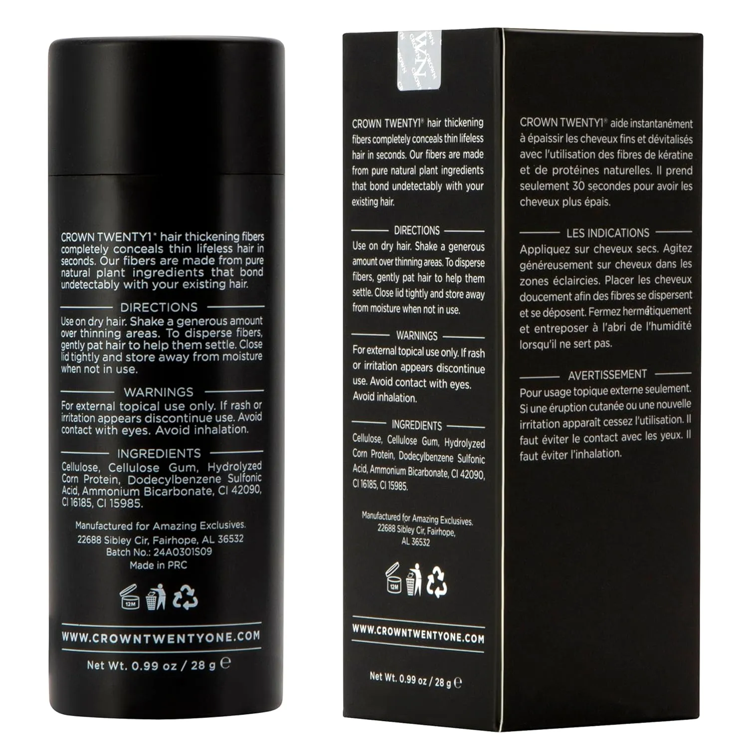 CROWN Hair Building Fibers (28g) - Instantly Cover Fine & Thinning Hair for a Thicker, Fuller Look - A Natural Keratin Concealer - 13 Shades for Men & Women - Medium Brown