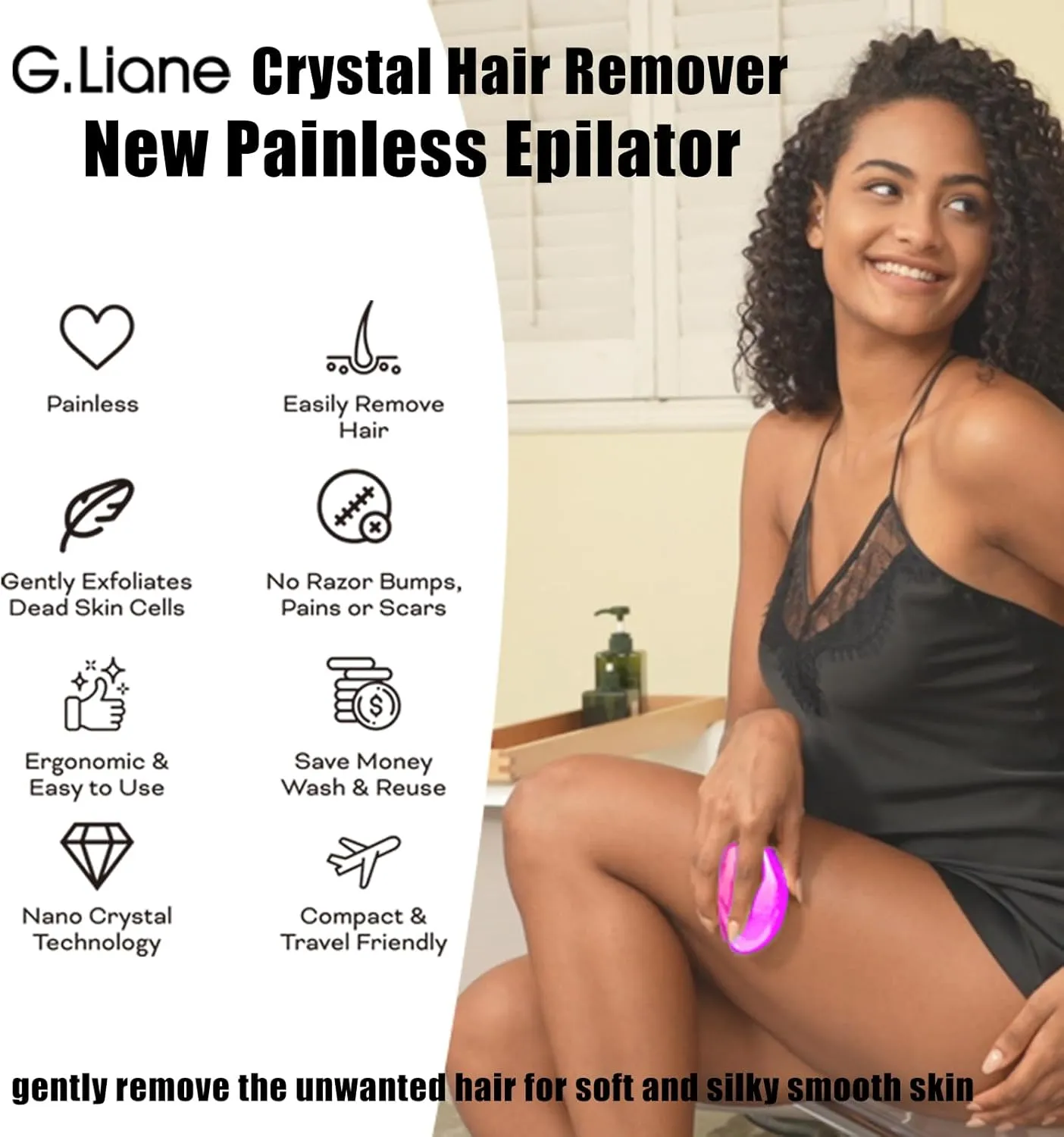 Crystal Hair Eraser,Upgraded Painless Crystal Hair Remover,Effective Nano Glass Hair Removal Device and Skin Exfoliation,Body Epilator for Women and Men(Magenta)
