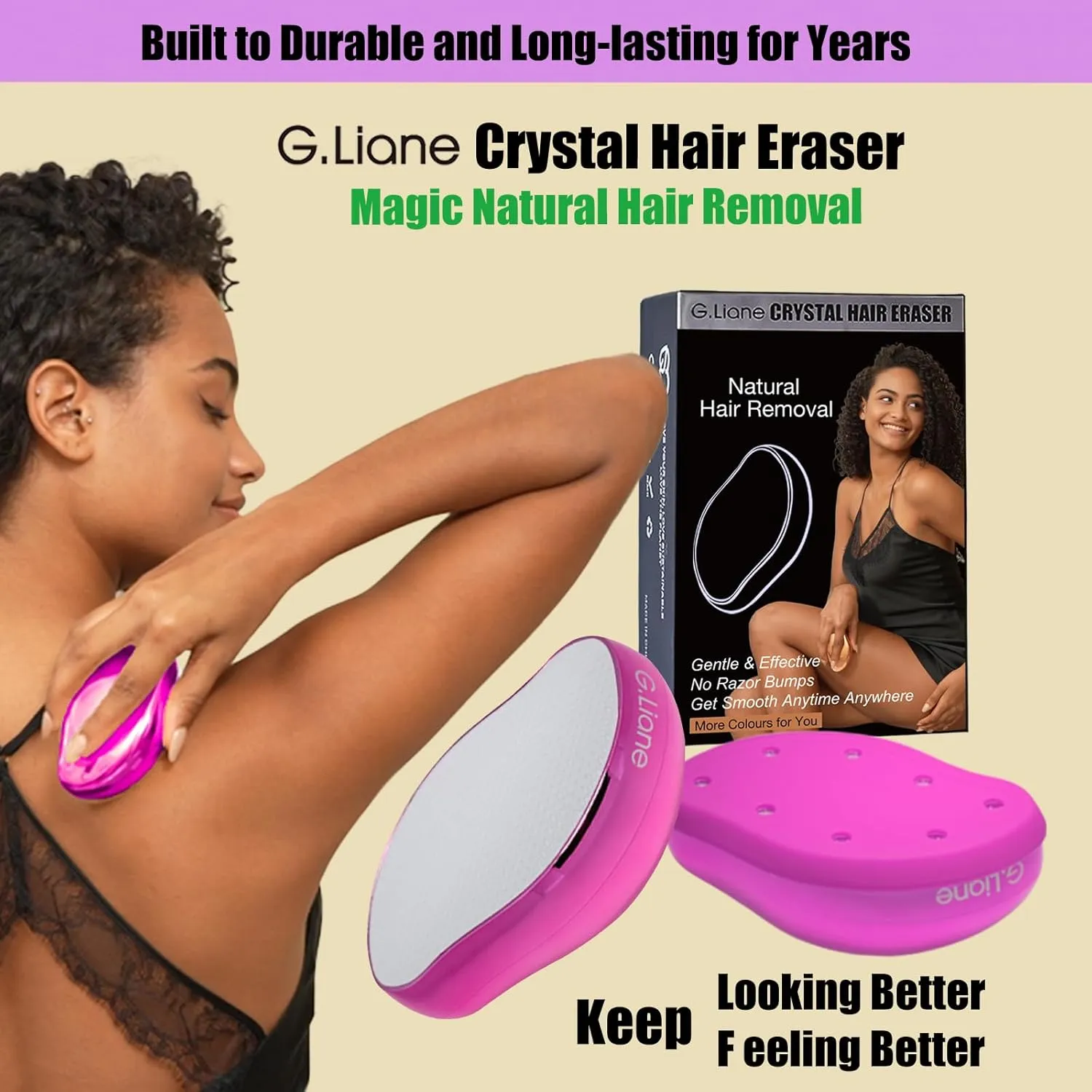 Crystal Hair Eraser,Upgraded Painless Crystal Hair Remover,Effective Nano Glass Hair Removal Device and Skin Exfoliation,Body Epilator for Women and Men(Magenta)