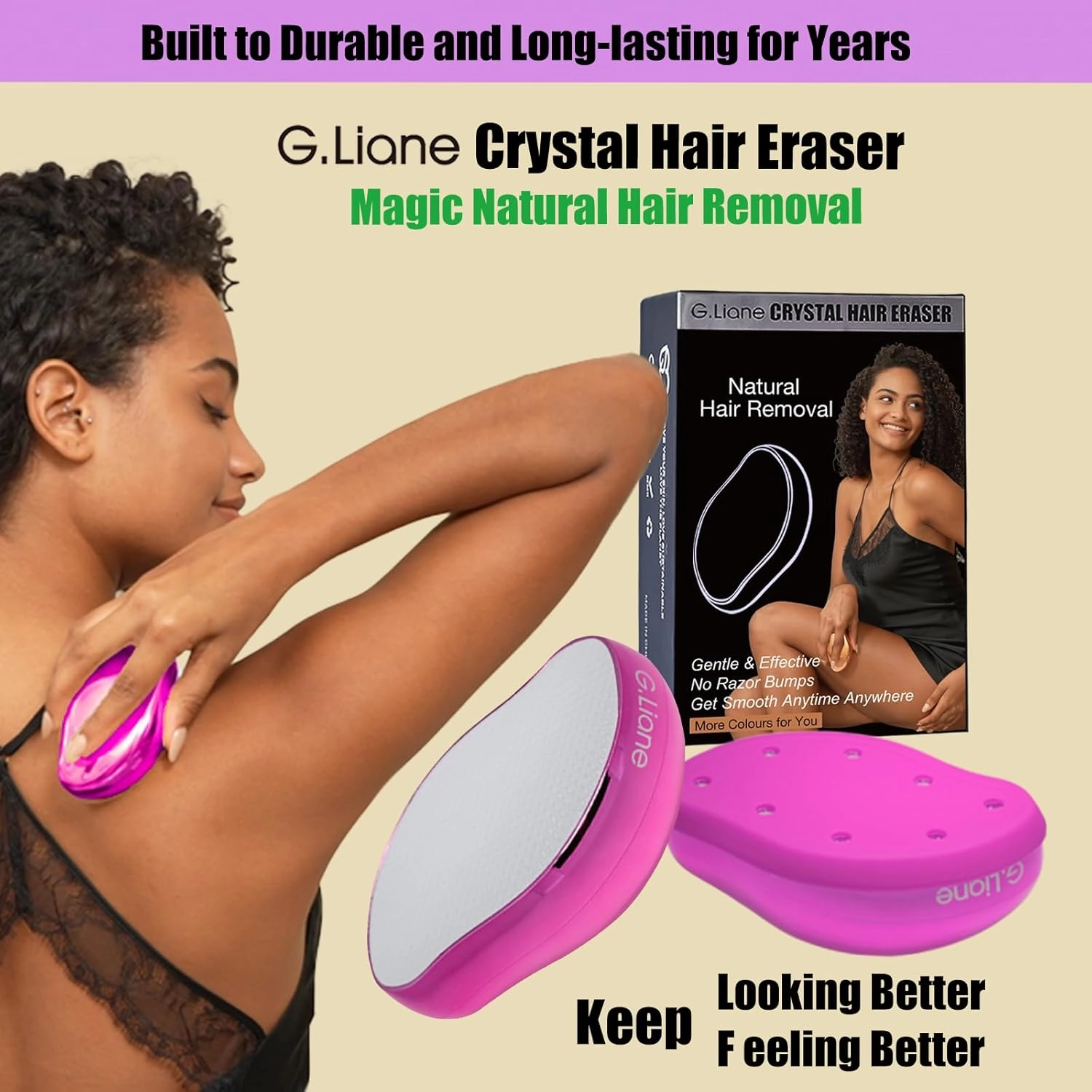 Crystal Hair Eraser,Upgraded Painless Crystal Hair Remover,Effective Nano Glass Hair Removal Device and Skin Exfoliation,Body Epilator for Women and Men(Magenta)