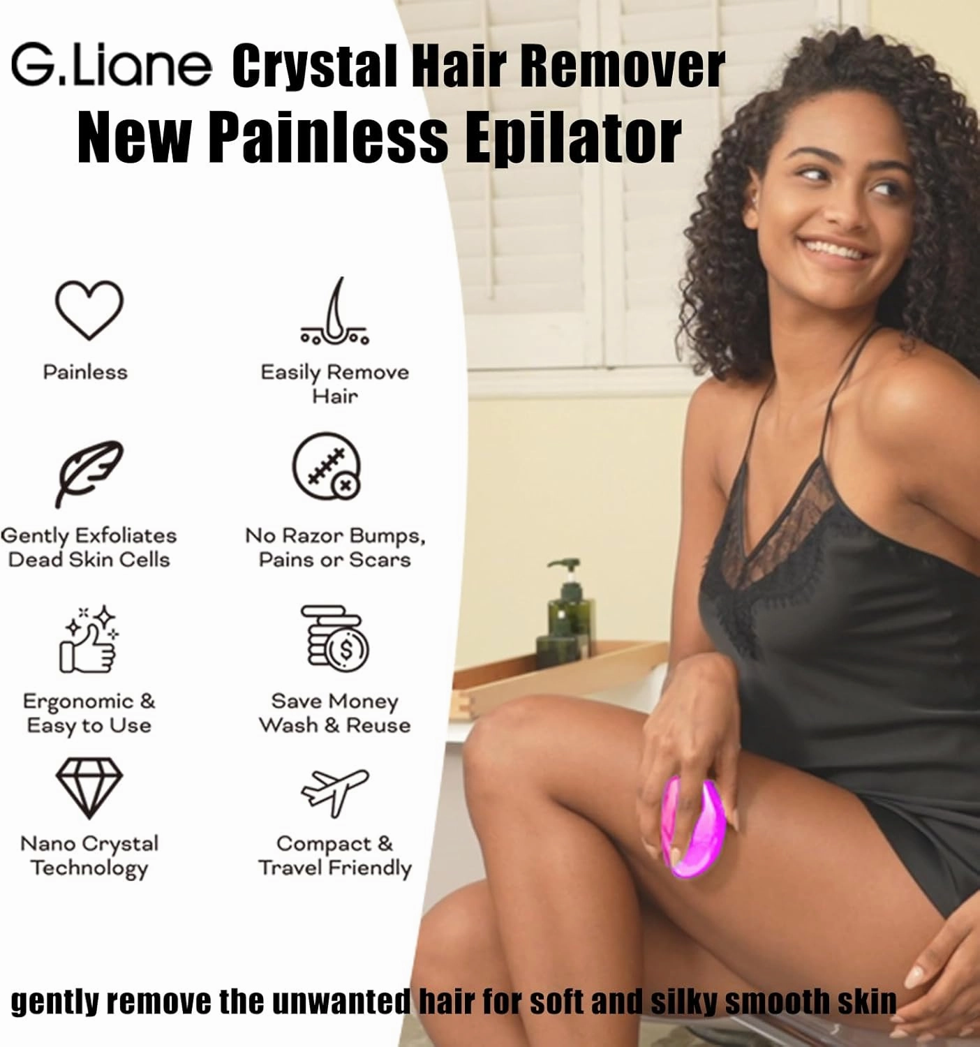 Crystal Hair Eraser,Upgraded Painless Crystal Hair Remover,Effective Nano Glass Hair Removal Device and Skin Exfoliation,Body Epilator for Women and Men(Magenta)