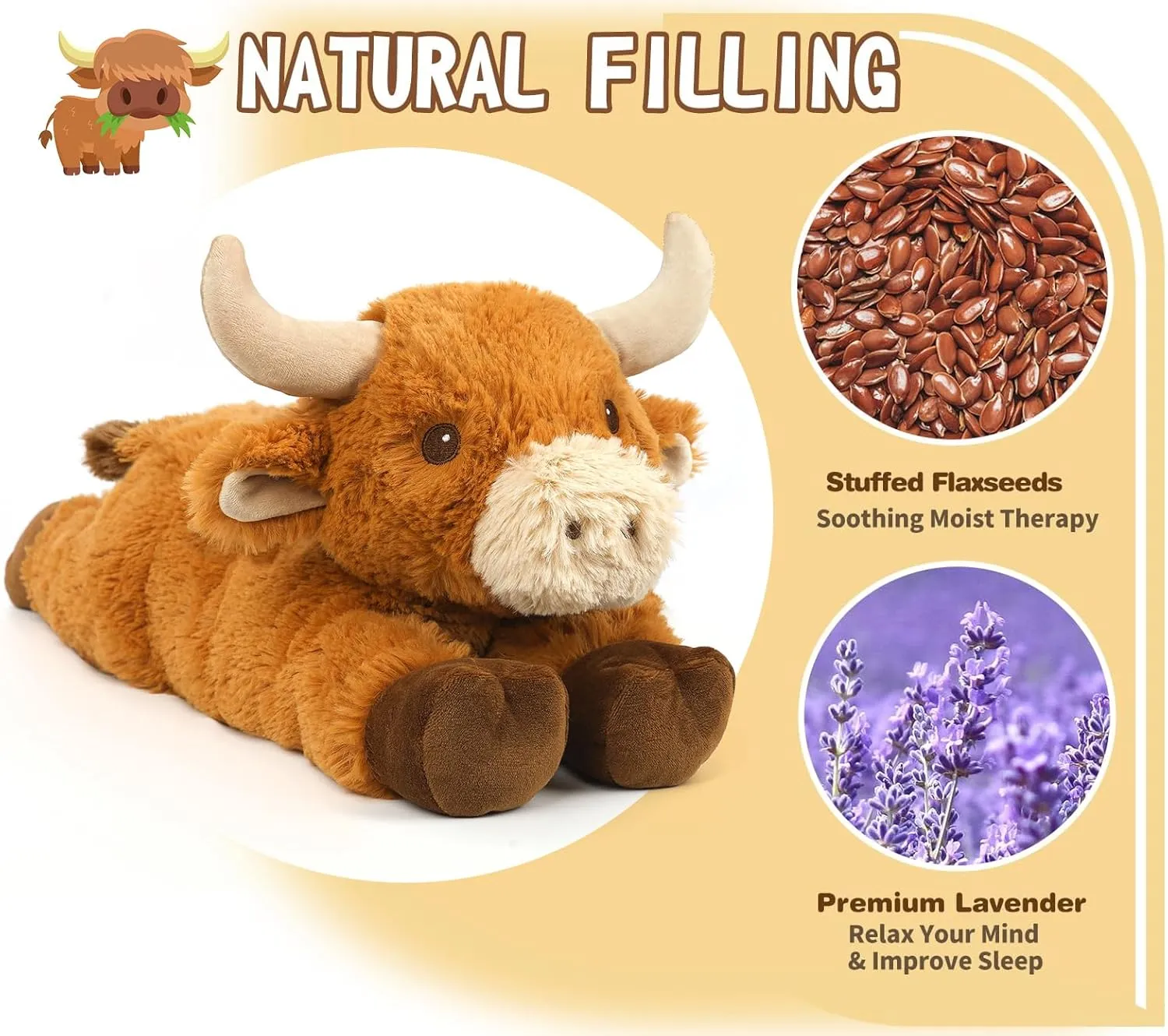 Cuckool Warmable Bull Cow Stuffed Animals, Microwavable Stuffed Animals Heating Pad for Cramps, Pain Stress Relief, Heatable Coolable Lavender Scented Plush Toys for Anxiety, Women Kids Bedtime