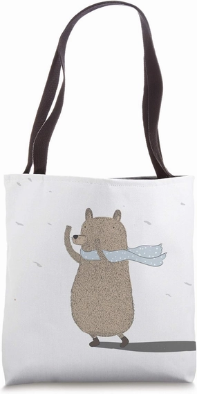 Cuddly Winter Bear In Scarf Snowstorm Kawaii Cute Cartoon Tote Bag