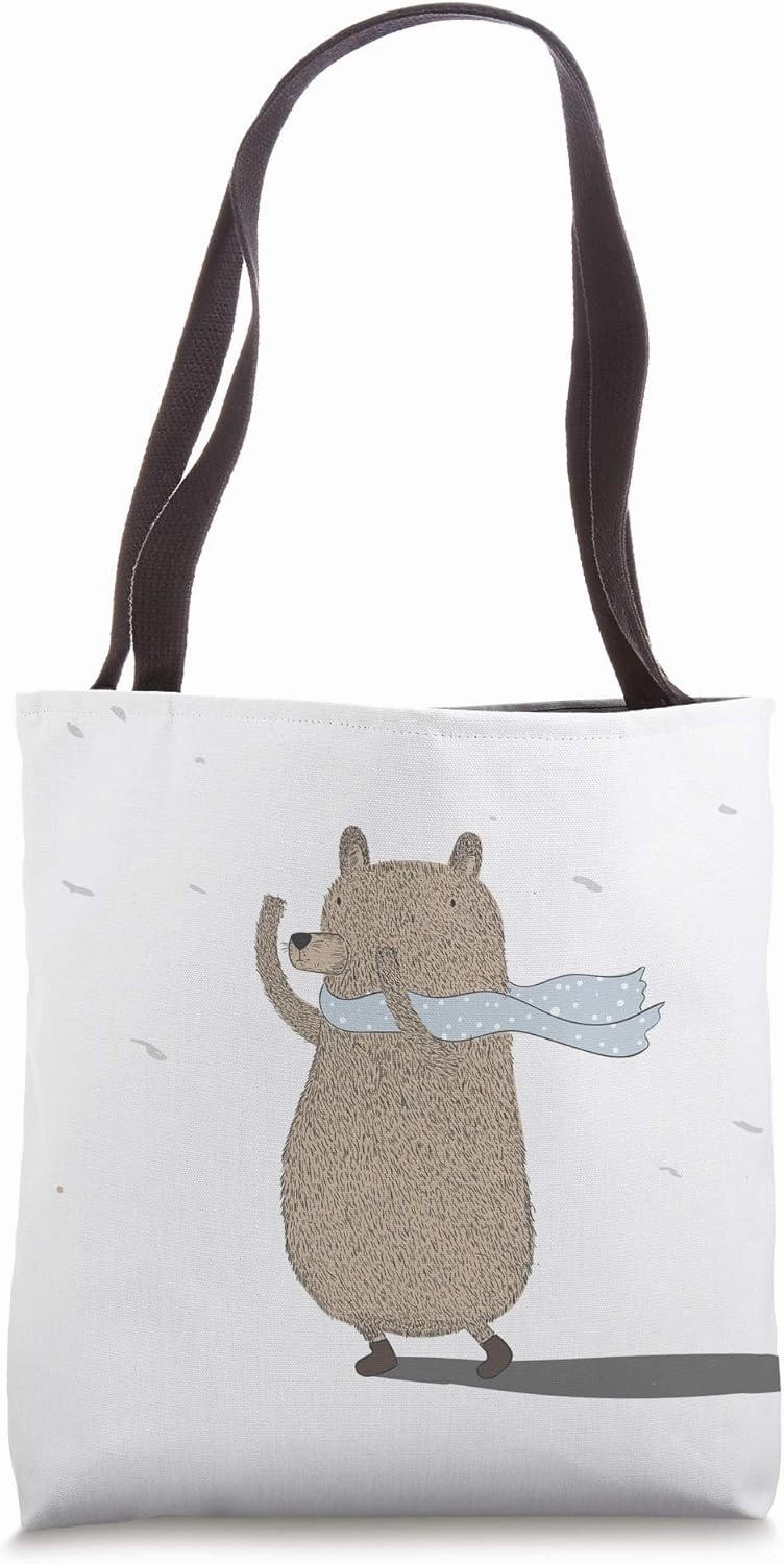Cuddly Winter Bear In Scarf Snowstorm Kawaii Cute Cartoon Tote Bag