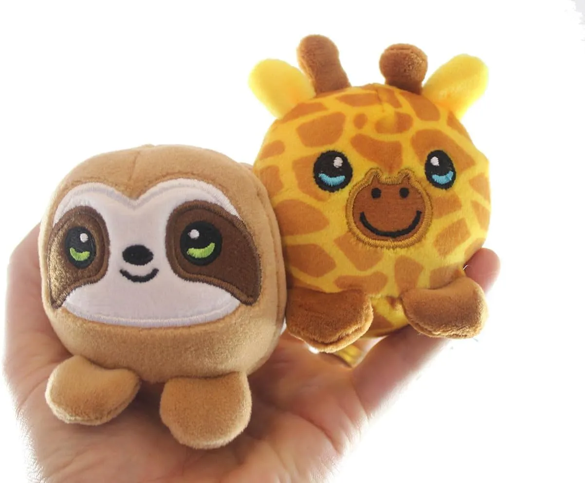 Curious Minds Busy Bags Set of 2 - Giraffe and Sloth - Cute Ball Plush Stuffed Animals- Adorable Mini Plushie Stuffie