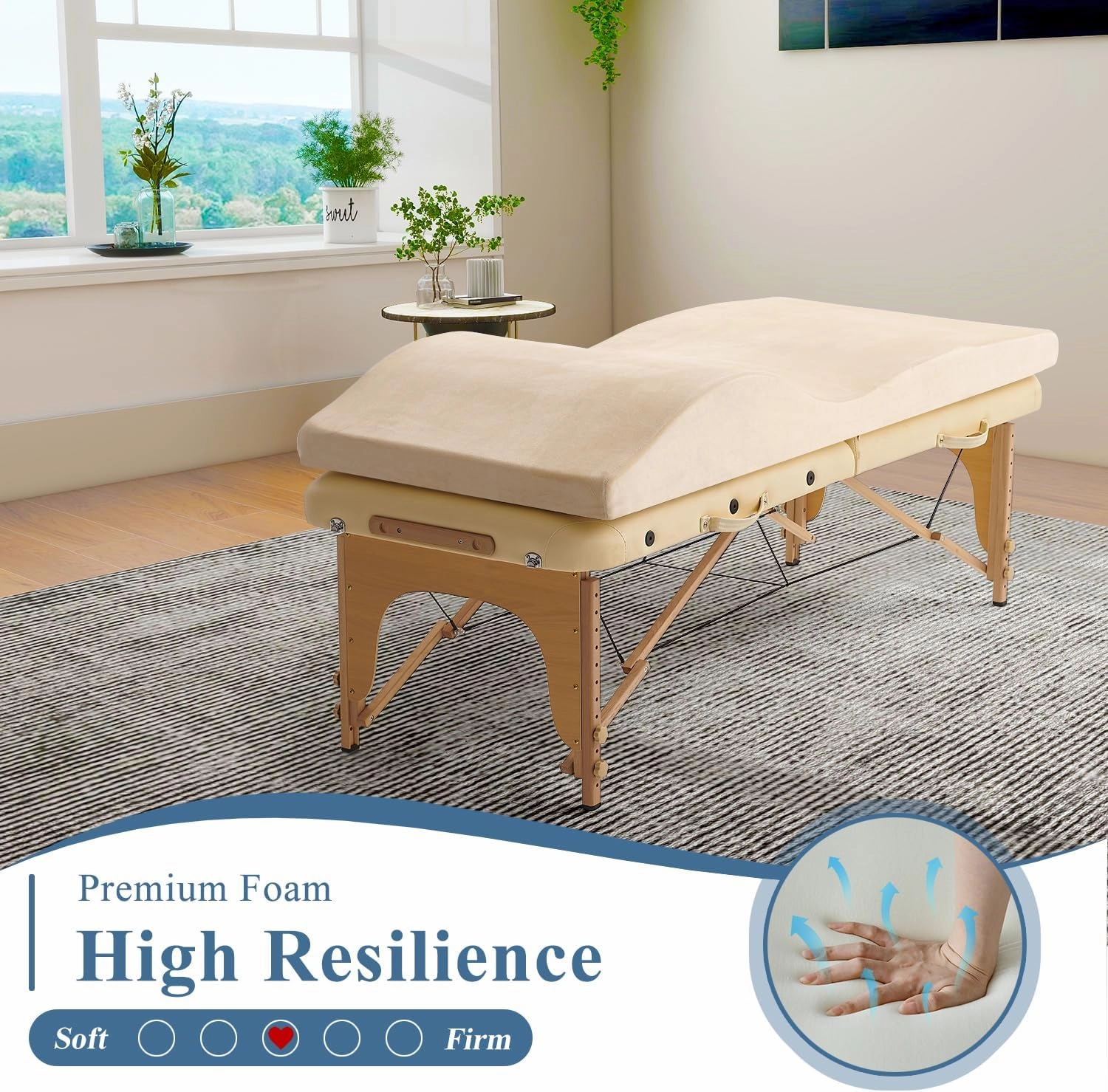 Curvy Massage Bed Topper - High Density Foam Lash Bed Topper with Soft Touch Short Plush and Ergonomic Design, Non-Slip Esthetician Massage Table Mattress Pad for Beauty Salon, 70x23 Inch, Beige