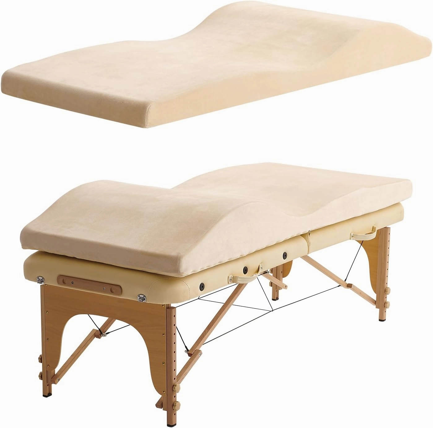 Curvy Massage Bed Topper - High Density Foam Lash Bed Topper with Soft Touch Short Plush and Ergonomic Design, Non-Slip Esthetician Massage Table Mattress Pad for Beauty Salon, 70x23 Inch, Beige