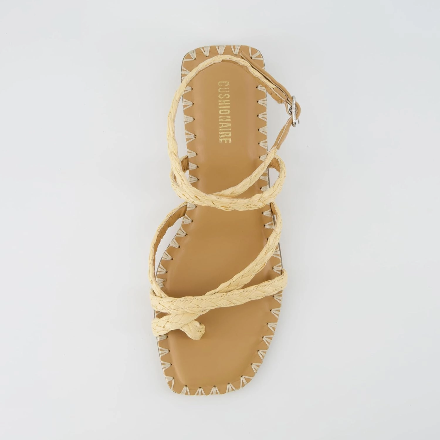 CUSHIONAIRE Wave Raffia Strappy Sandals for Women – Braided Toe Ring Ankle Wrap Dress Sandal with Low Block Heel & Memory Foam