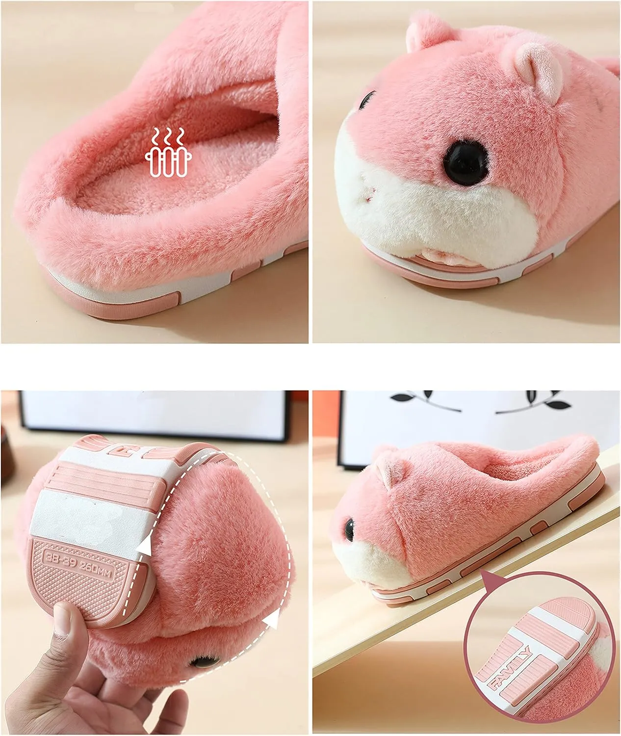 Cute Hamster Slippers Women's Slippers Cartoon Slippers Animal Slippers Warm Slippers Winter Slippers Home Slippers Furry Slippers