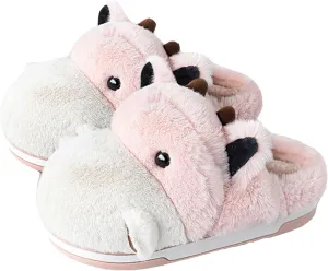Cute Hippo Cartoon Animal Winter Warm Home Furry Slippers