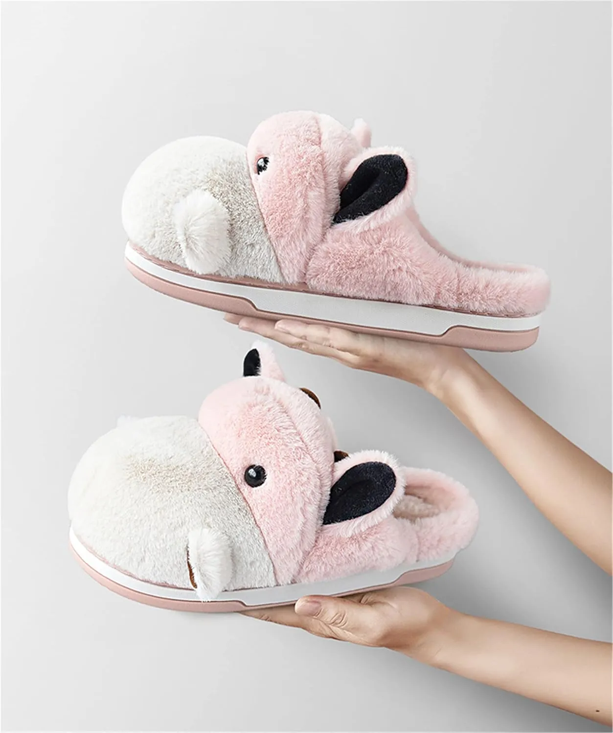 Cute Hippo Cartoon Animal Winter Warm Home Furry Slippers