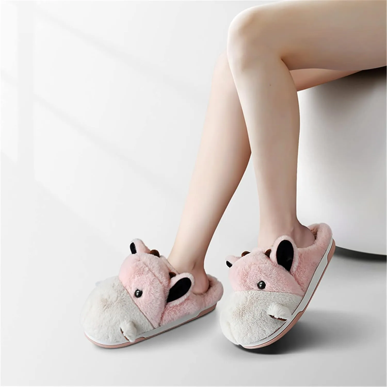 Cute Hippo Cartoon Animal Winter Warm Home Furry Slippers