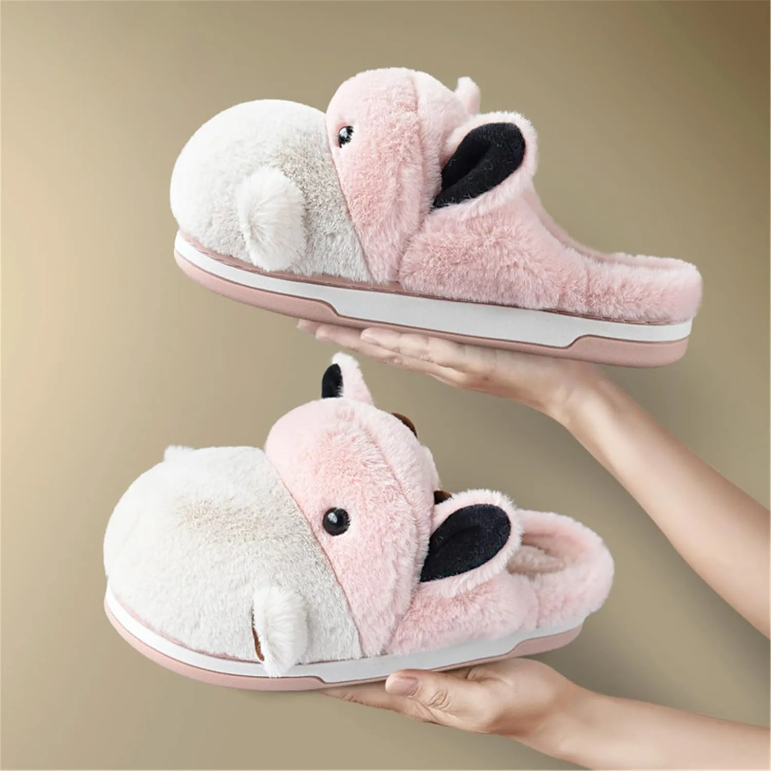 Cute Hippo Cartoon Animal Winter Warm Home Furry Slippers