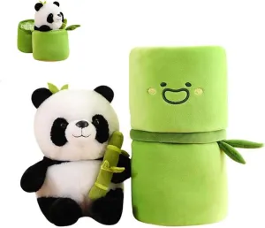 Cute Panda with Bamboo Plush Doll Soft Panda Bear Plush Hugging Pillow for Kids Birthday Gifts
