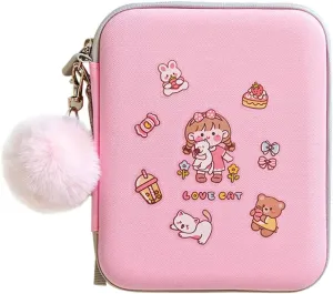 Cute Pink Card Binder, Holds 80 Cards, 10 Protective Sheets, Fur Ball Decoration, Smooth Zipper Portable Card Holder for Yo To Card Storage and Organization