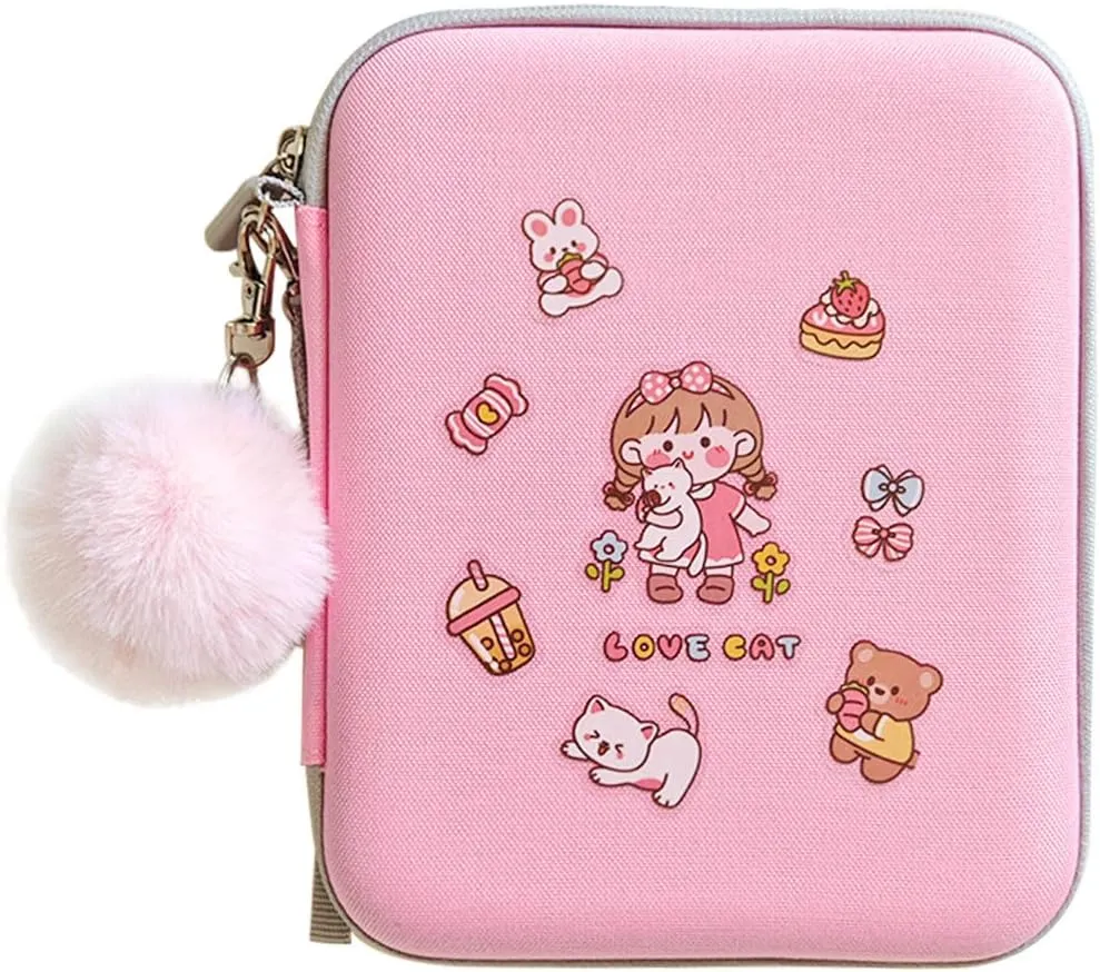Cute Pink Card Binder, Holds 80 Cards, 10 Protective Sheets, Fur Ball Decoration, Smooth Zipper Portable Card Holder for Yo To Card Storage and Organization
