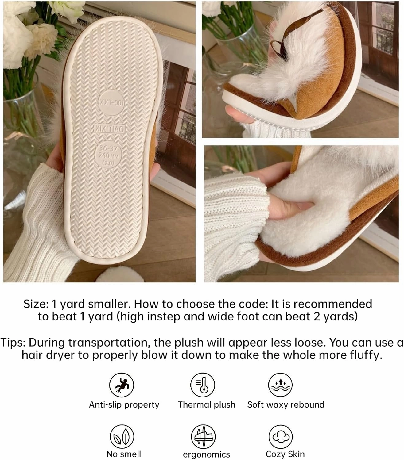 Cute bow Women's Fuzzy Memory Foam Slippers Fluffy Winter House Shoes Indoor and Outdoor