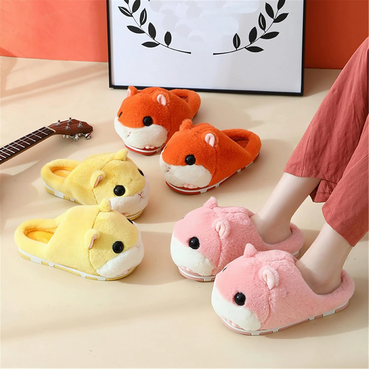 Cute Hamster Slippers Women's Slippers Cartoon Slippers Animal Slippers Warm Slippers Winter Slippers Home Slippers Furry Slippers