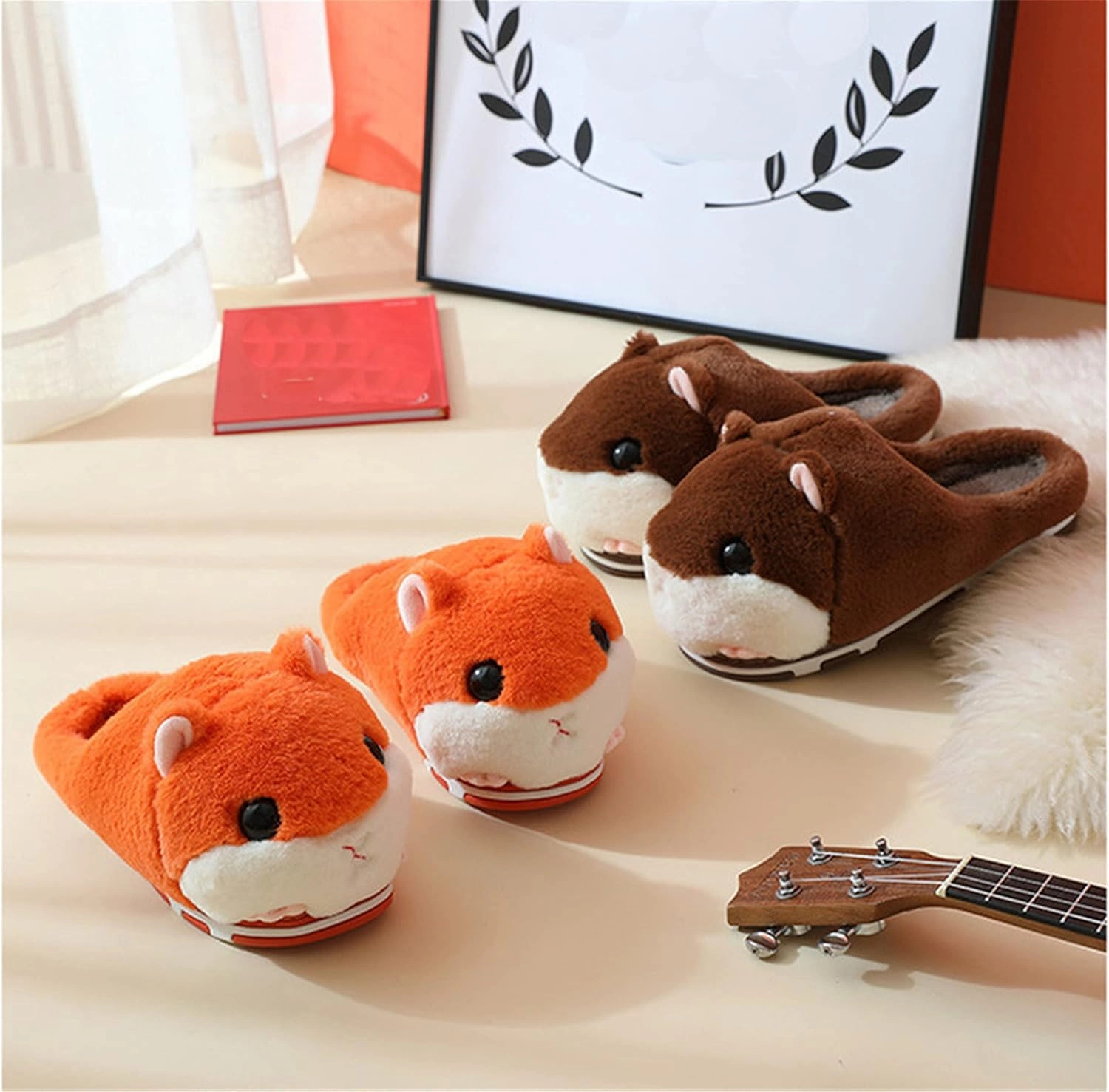 Cute Hamster Slippers Women's Slippers Cartoon Slippers Animal Slippers Warm Slippers Winter Slippers Home Slippers Furry Slippers
